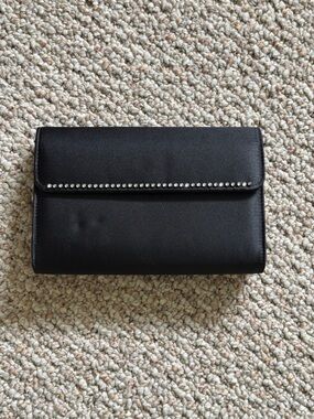 Jacqueline Ferrar Black Satin Clutch with Rhinestone Trim